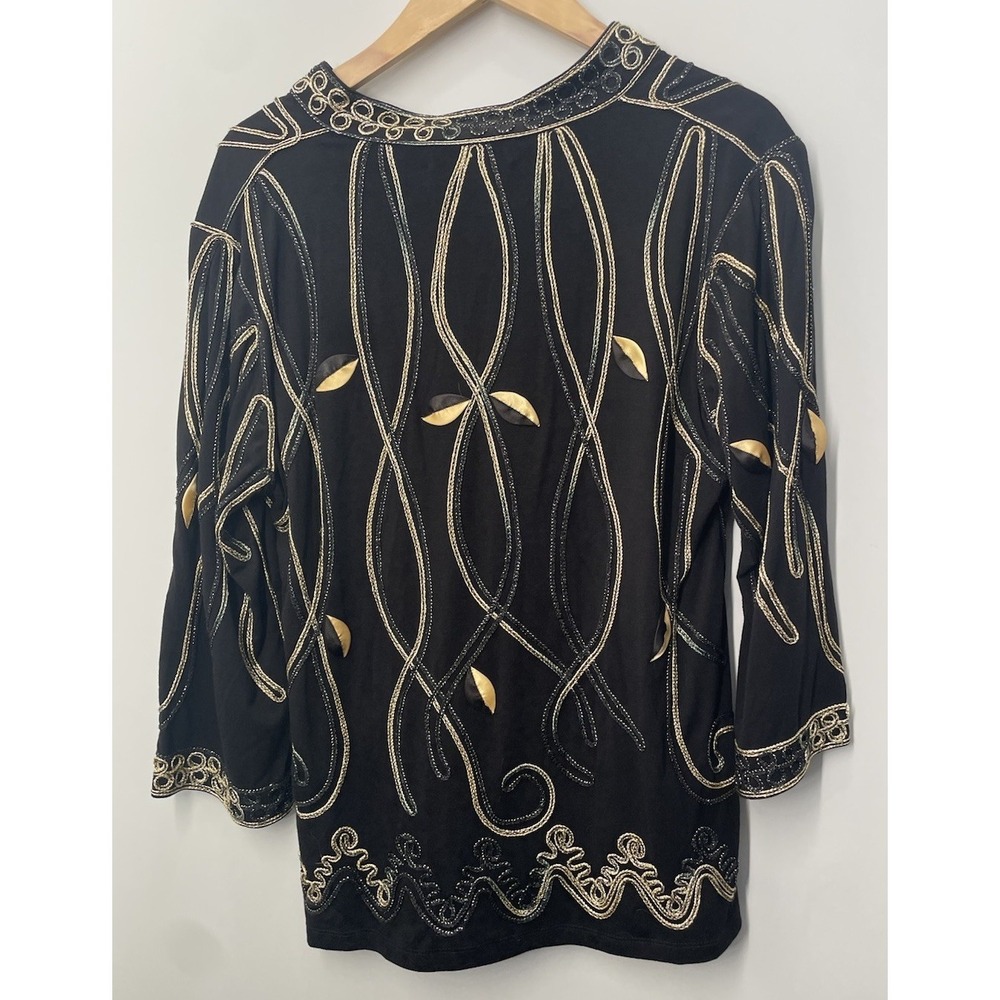 Vintage Lauren Michelle Embroidered Tunic Blouse Size XL Black Long Sleeve NEW - Picture 6 of 6